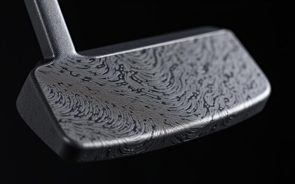 独自の波模様が特徴の、手作りのダマスカススチールパターのクローズアップ。